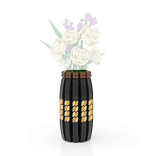 Jarrón para juguete de construcción de ramo de flores Lego, 10280 Bloques de construcción Jarrón para regalos para adultos Juego de ladrillos de construcción, Negro (solo jarrón)