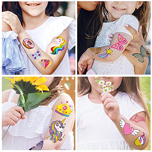 Jatidne Tatuajes Temporales Niños Purpurina Mariposa Tatuajes Niños Purpurina Unicornios Tatuajes Niñas Calcamonias para Niños Tatuajes Artículos para Cumpleaños 8 Hojas（Mariposa & Unicornios）