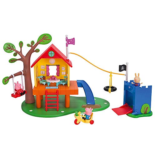 Jazwares PEP0604 – Casa del árbol de Peppa Pig y castillo de Schorsch's como juego de castillo de juguete y castillo con 3 figuras y accesorios, casa de juguete con luz y sonido