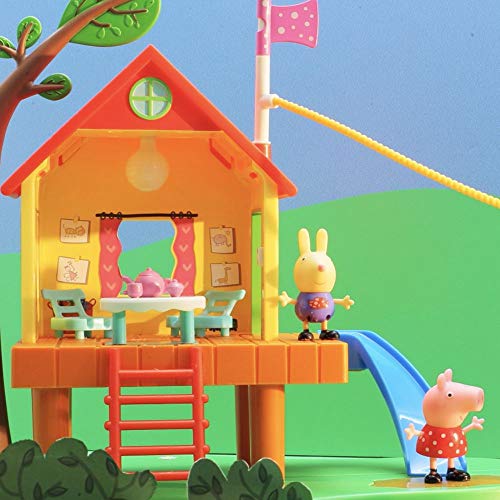 Jazwares PEP0604 – Casa del árbol de Peppa Pig y castillo de Schorsch's como juego de castillo de juguete y castillo con 3 figuras y accesorios, casa de juguete con luz y sonido