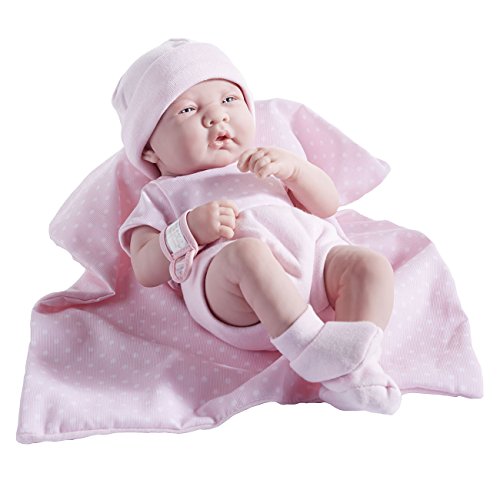 Jc Toys 102-18541 - Muñeca niña, Cuerpo de goma vestido rosa con lunares, 36 cm , color/modelo surtido