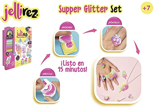 Jellirez - Glitter Set, crea tus joyas con gelatina y purpurina (Famosa JEL01000)