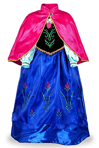 JerrisApparel Niña Princesa Anna Disfraz Fiesta de Cosplay Lujo Vestido (3 años, Azul)