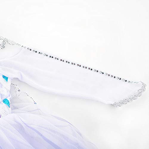 JerrisApparel Niña Princesa Disfraz Nieve Fiesta Navidad Carnaval Vestido (4 años, Blanco con Accesorios)