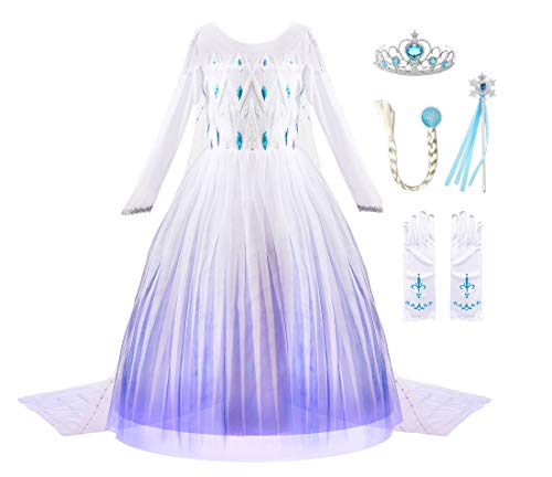 JerrisApparel Niña Princesa Disfraz Nieve Fiesta Navidad Carnaval Vestido (4 años, Blanco con Accesorios)