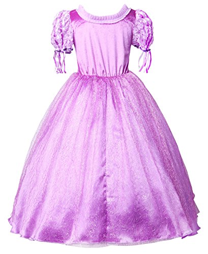 JerrisApparel Princesa Vestido de Fiesta niña de Disfraz Carnaval Morado (110cm, Morado con Accesorios)