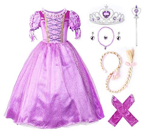 JerrisApparel Princesa Vestido de Fiesta niña de Disfraz Carnaval Morado (150cm, Morado con Accesorios)