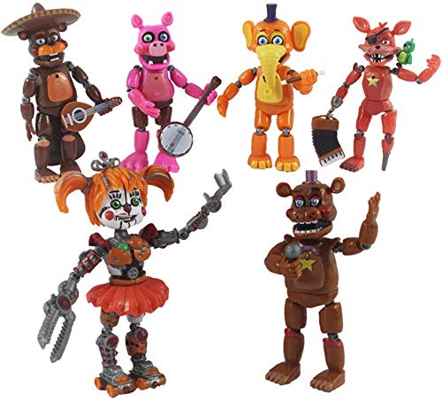 JIEMIANY 6 Piezas/Set FNAF Five Nights At Freddy'S Toys Freddy Fazbears Pizzeria Simulator Ver Foxy Chica Lighte Muñeca de articulaciones móviles Juguete para niños