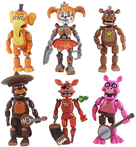 JIEMIANY 6 Piezas/Set FNAF Five Nights At Freddy'S Toys Freddy Fazbears Pizzeria Simulator Ver Foxy Chica Lighte Muñeca de articulaciones móviles Juguete para niños