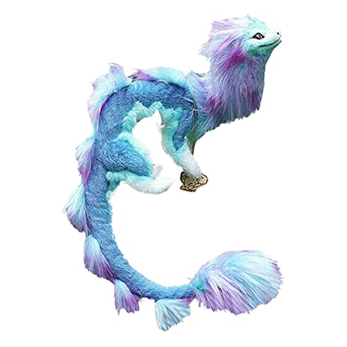 JIJK Juguete de peluche de dragón – El último dragón de peluche – Adornos de pelo largo de boca larga – Decoración de muñeca de dragón azul y morado para sofá cama regalos de cumpleaños para niños