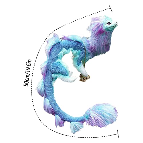 JIJK Juguete de peluche de dragón – El último dragón de peluche – Adornos de pelo largo de boca larga – Decoración de muñeca de dragón azul y morado para sofá cama regalos de cumpleaños para niños