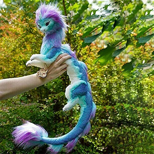 JIJK Juguete de peluche de dragón – El último dragón de peluche – Adornos de pelo largo de boca larga – Decoración de muñeca de dragón azul y morado para sofá cama regalos de cumpleaños para niños