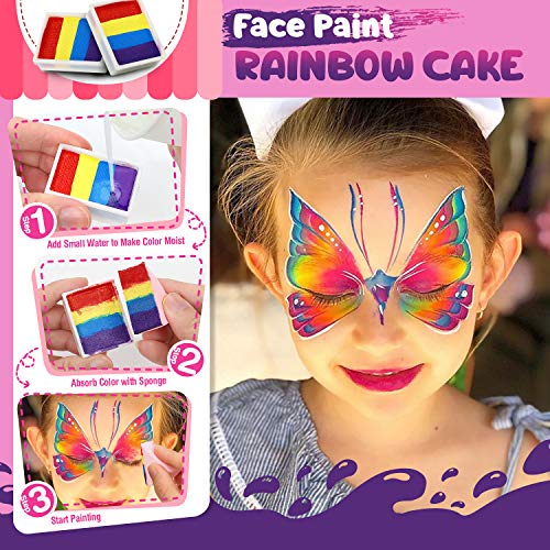 Jojoin 16 Colores Pinturas Cara, Pintura Facial, Maquillaje al Agua para Pascua/Carnaval, con 1 Libro Tutorial, 94 Pegatinas de Diamantes de Imitación, 2 Colores Destellos, para Disfraz de Carnaval