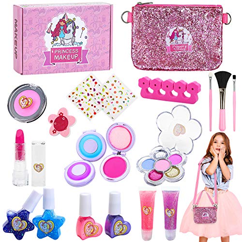 Jojoin 20 Pcs Maquillaje Niñas, Maquillaje Infantil, Maquillaje para Niñas, Juguete de Maquillaje con Bolsa para Decoración y Almacenamiento, Regalo de Princesas para Niñas para Navidad/Cumpleaños