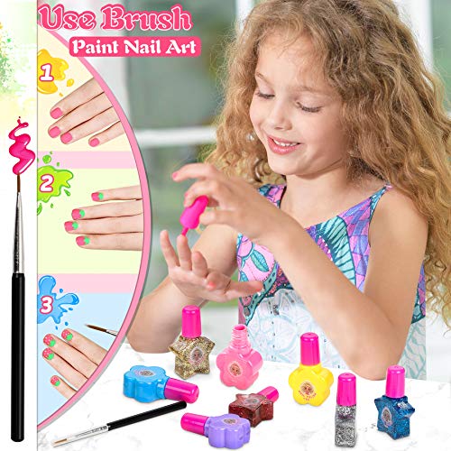 Jojoin 27 Pcs Set de Esmalte de Uña Infantil, Pintauña para Niña, Maquillaje Niña, Conjunto de 14 Esmaltes de Color Permanente (4 Colores Brillantes) y Más Accesorios, Regalo para Navidad/Cumpleaños