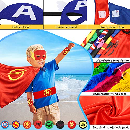 Jojoin 6 Pcs Capas de Superhéroe para Niños, Disfraces de Superhéroe para Niños, Kit de Cosplay para Niños con 6 Máscaras y 6 Pulseras y 1 Bolsa, Juguetes Regalos para Cumpleaños, Navidad o Carnaval