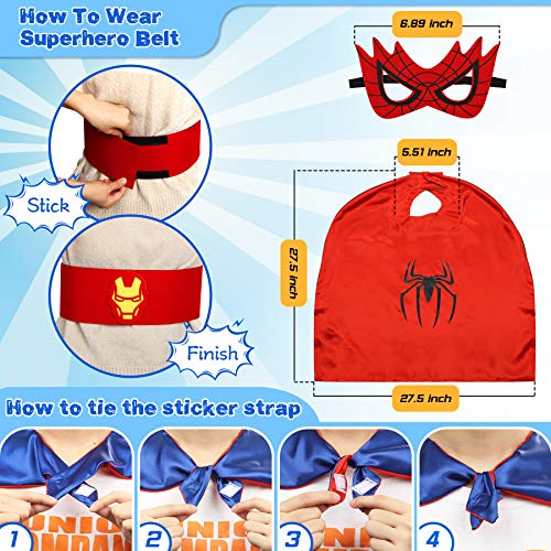 Jojoin 6 Pcs Capas de Superhéroe para Niños, Disfraces de Superhéroe para Niños, Kit de Cosplay para Niños con 6 Máscaras y 6 Pulseras y 1 Bolsa, Juguetes Regalos para Cumpleaños, Navidad o Carnaval