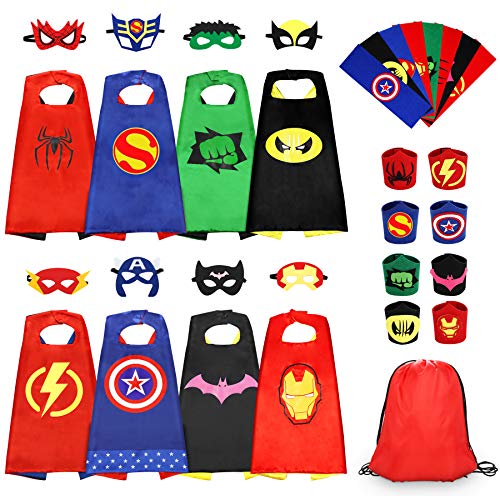 Jojoin 8Pcs Capas de Superhéroes para Niños, Capas de Disfraces de Superhéroes, Conjunto de 8 Capas, 8 Máscaras, 8 Pulseras, 8 Cinturones, Regalo Juguete de Cumpleaños, Fiestas, Navidad o Carnaval