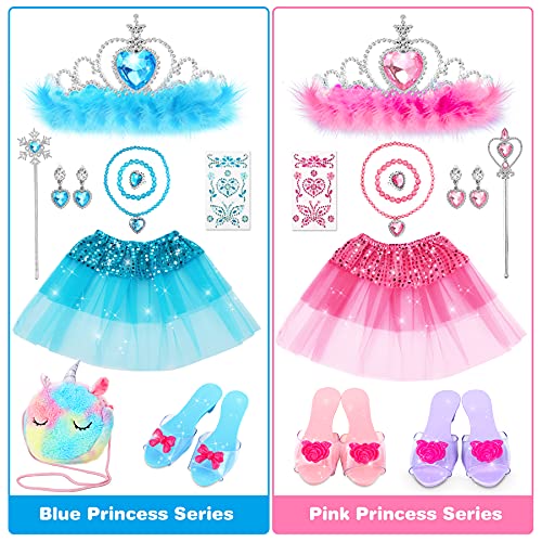 Jojoin Disfraz Niña, Vestido de Princesa Niñas, Zapatos Princesa Niñas, 22 pcs con Collar Corona Varita Mágica Bolso Pulsera etc, para Fiesta de Cosplay, Boda, Partido, Vestido de Zapatos Princesa