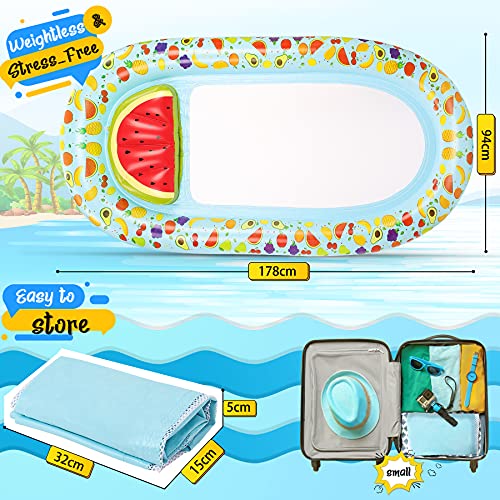 Jojoin Flotante Colchoneta, 17 Pies Flotador Inflable de Piscina, Exquisitos Patrones de Fruta y Almohada de Sandía, Flotador de Piscina Material de PVC, Fiesta/Playa/Piscina/Verano Regalo