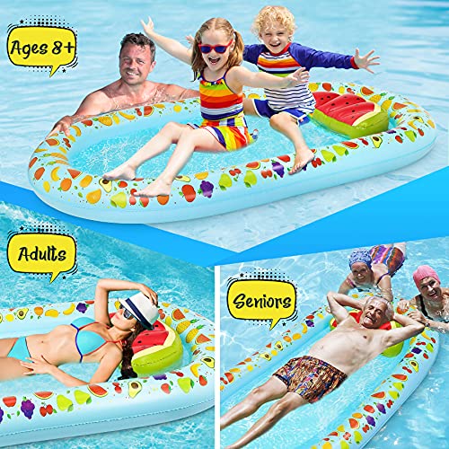 Jojoin Flotante Colchoneta, 17 Pies Flotador Inflable de Piscina, Exquisitos Patrones de Fruta y Almohada de Sandía, Flotador de Piscina Material de PVC, Fiesta/Playa/Piscina/Verano Regalo