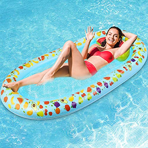 Jojoin Flotante Colchoneta, 17 Pies Flotador Inflable de Piscina, Exquisitos Patrones de Fruta y Almohada de Sandía, Flotador de Piscina Material de PVC, Fiesta/Playa/Piscina/Verano Regalo