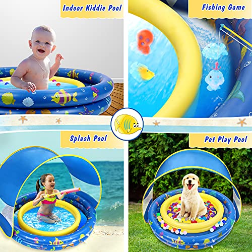 Jojoin Piscina Hinchable, Piscina Inflable Niños, Piscina de Agua para Niños con Visera removible, Material PVC Plástico, Hinchable Infantil Fiesta de Verano en La Piscina Interior al Aire Libre