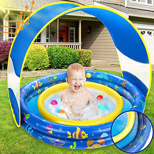 Jojoin Piscina Hinchable, Piscina Inflable Niños, Piscina de Agua para Niños con Visera removible, Material PVC Plástico, Hinchable Infantil Fiesta de Verano en La Piscina Interior al Aire Libre