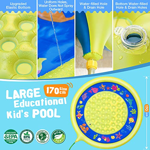 Jojoin Splash Pad, Almohadilla de Aspersión de 170 cm, Jardín de Verano Juguete para Niños, Aspersor de Juego de Verano, Engrosamiento de PVC (Amarrillo - Azul)