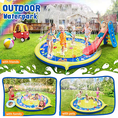 Jojoin Splash Pad, Almohadilla de Aspersión de 170 cm, Jardín de Verano Juguete para Niños, Aspersor de Juego de Verano, Engrosamiento de PVC (Amarrillo - Azul)