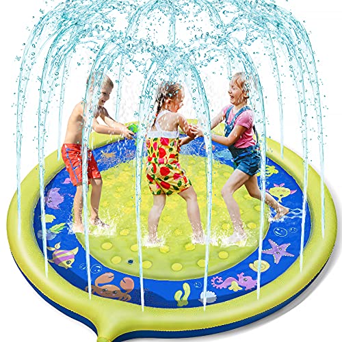 Jojoin Splash Pad, Almohadilla de Aspersión de 170 cm, Jardín de Verano Juguete para Niños, Aspersor de Juego de Verano, Engrosamiento de PVC (Amarrillo - Azul)