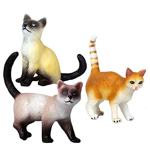 JOKFEICE Figuras de Animales 3 pcs Realista Plástico Familia de Gatos Modelo de acción Proyecto de Ciencia, Regalo de cumpleaños, Decoración de Pastel para niños