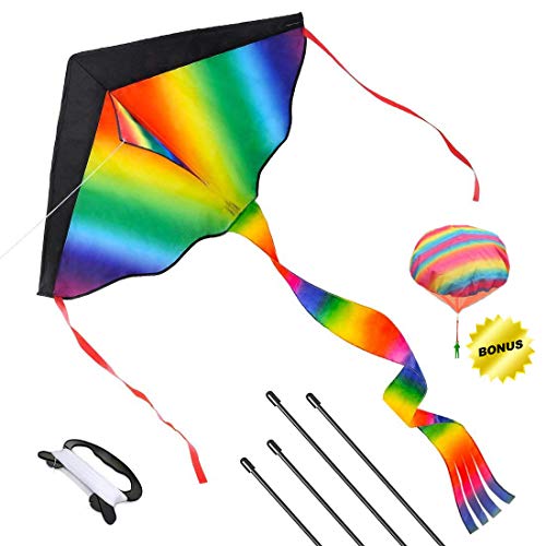 Joy-Jam Juguetes para Niños 5-8 Años Niña Gran Cometa para Niños y Adultos Juegos al Aire Libre Juguetes de Verano Kite Colorida Arco Iris Regalos para Niños 4-6 Años Juguete Paracaídas