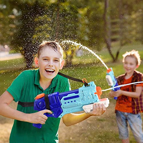 Joy joz Pistola de agua de 1000 cc Pistola de agua Blaster Waterguns con gran capacidad y correa para piscina, playa, diversión acuática, para niños y adultos (azul claro)