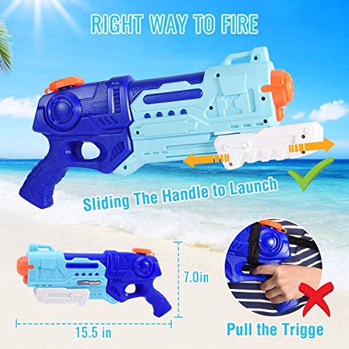 Joy joz Pistola de agua de 1000 cc Pistola de agua Blaster Waterguns con gran capacidad y correa para piscina, playa, diversión acuática, para niños y adultos (azul claro)