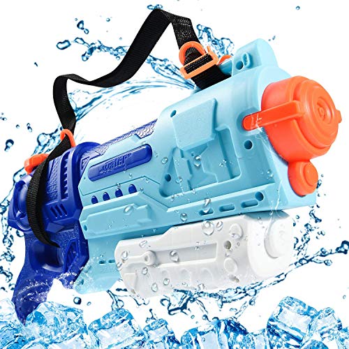 Joy joz Pistola de agua de 1000 cc Pistola de agua Blaster Waterguns con gran capacidad y correa para piscina, playa, diversión acuática, para niños y adultos (azul claro)