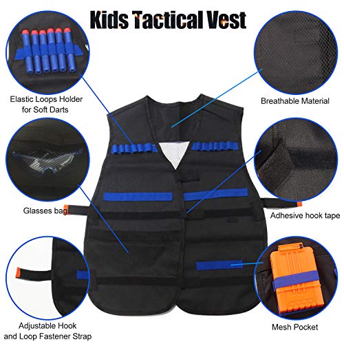 Joyhoop Kit de Chaleco Táctico para Niños, Chaleco Táctico para Niños para Pistolas Nerf N-Strike Elite.(Extra con Objetivo de Tiro Eléctrico)