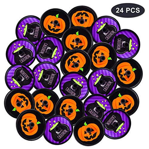 JOYIN 120 Pcs Juguetes de Halloween Regalo para Niños, Paquete de 24 Mini Cubos de Calabaza Precargados de Anillos de Araña, Poppers, Juguetes de Resorte, Dientes de Vampiro y Trompos para niños