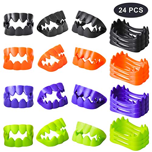 JOYIN 120 Pcs Juguetes de Halloween Regalo para Niños, Paquete de 24 Mini Cubos de Calabaza Precargados de Anillos de Araña, Poppers, Juguetes de Resorte, Dientes de Vampiro y Trompos para niños