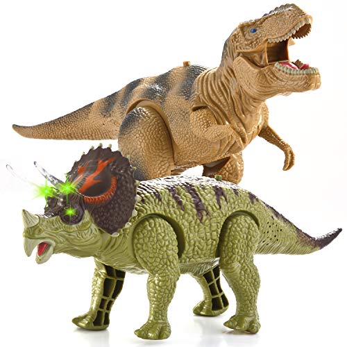 JOYIN 2 Dinosaurio Realista Caminando T-Rex Juguete electrónico y Triceratops con Sonidos rugientes