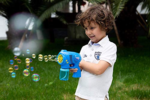 JOYIN 2 Pistola de Burbujas para Niños con 2 Botellas de Solución de Recarga de Burbujas(10 oz en Total) Máquina de Burbujas para Regalos de Fiesta, Juguete de Verano, Actividad al Aire Libre