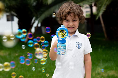 JOYIN 2 Pistola de Burbujas para Niños con 2 Botellas de Solución de Recarga de Burbujas(10 oz en Total) Máquina de Burbujas para Regalos de Fiesta, Juguete de Verano, Actividad al Aire Libre