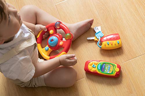 JOYIN 3 piezas de juguete para volante de conducción para niños, llaves de coche y juego de simulación con música para niños y niñas