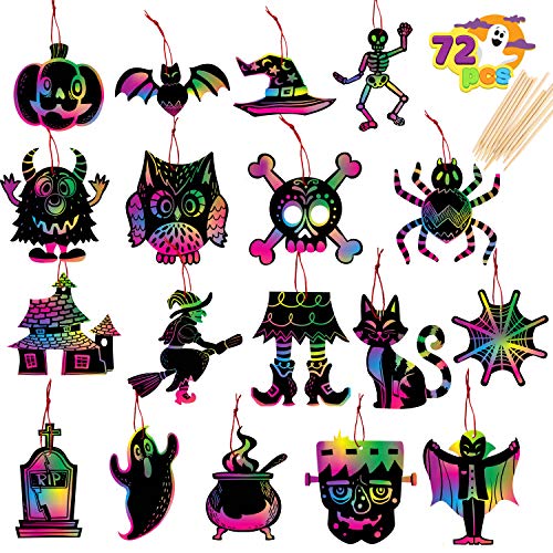 JOYIN 72Pcs Tarjetas para Rascar Halloween con 18 Diseños Juegos de Manualidades, Libro de Actividades, Truco o Trato, regalos Suministros para Fiestas de Halloween