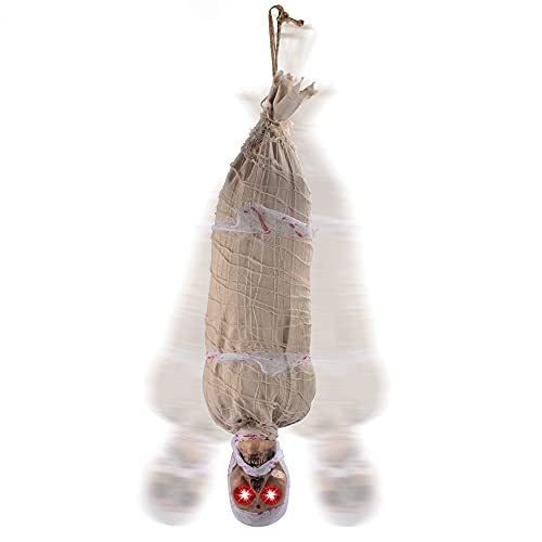 JOYIN Cadáver para Colgar Animado de Halloween de 89 cm con Ojos Iluminados por LED y Efecto de Sonido Decoraciones Interiores y Exteriores