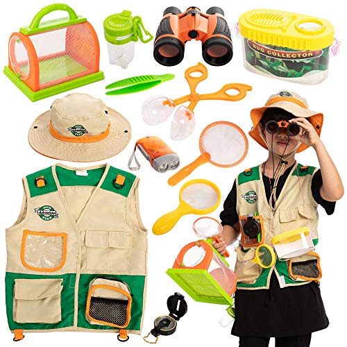 JOYIN Kit de Explorador al Aire Libre para Niños y Juguetes para Atrapar Insectos(Chaleco, sombrero, binoculares, linterna, lupa y brújula)para Exploración en Interiores o Exteriores