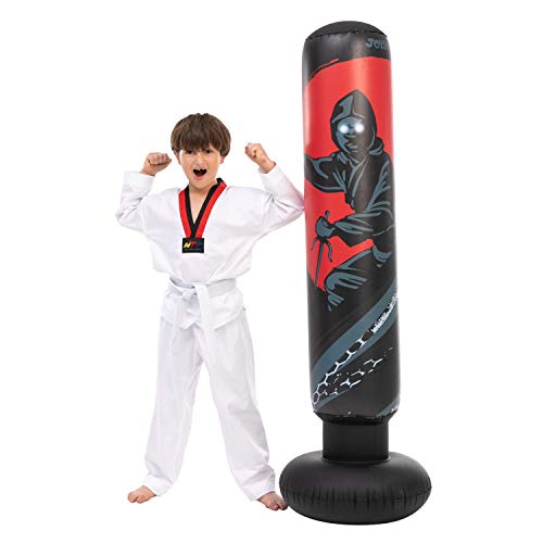 JOYIN Saco de boxeo inflable de 5 pies 3 pulgadas para niños, bolsa de boxeo Ninja de pie libre para rebote inmediato para practicar karate, taekwondo