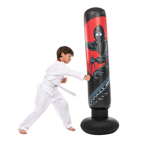 JOYIN Saco de boxeo inflable de 5 pies 3 pulgadas para niños, bolsa de boxeo Ninja de pie libre para rebote inmediato para practicar karate, taekwondo