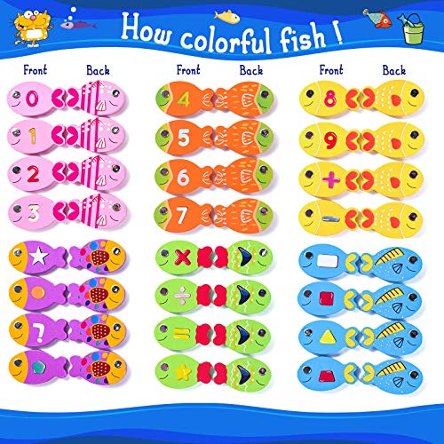 Joyjoz Juego de Pesca para Niños 4 en 1, Juguetes de Madera para Pescar 30 Piezas, Juego Magnético de Peces, Juguetes Montessori, Regalo Educativo para Niños de 3, 4 y 5 años