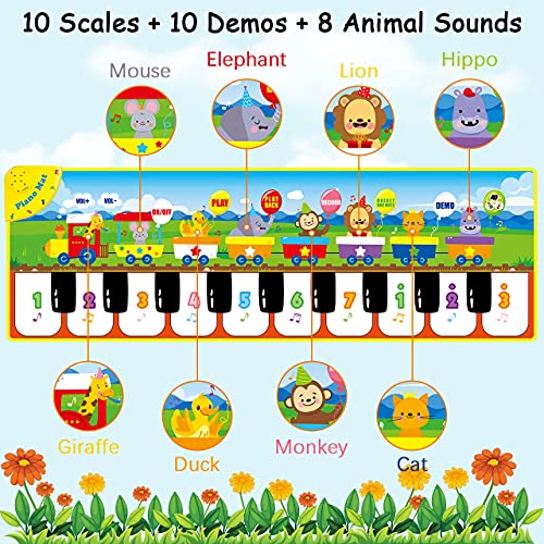 joylink Alfombra Piano, Alfombra de Baile Juego Alfombra Musical con 8 Sonidos Animales y 10 Canciones, Juguete Educativo Regalo para Bebé Niños y Niñas de 1 2 3 Años, 110 x 36 cm (Verde)